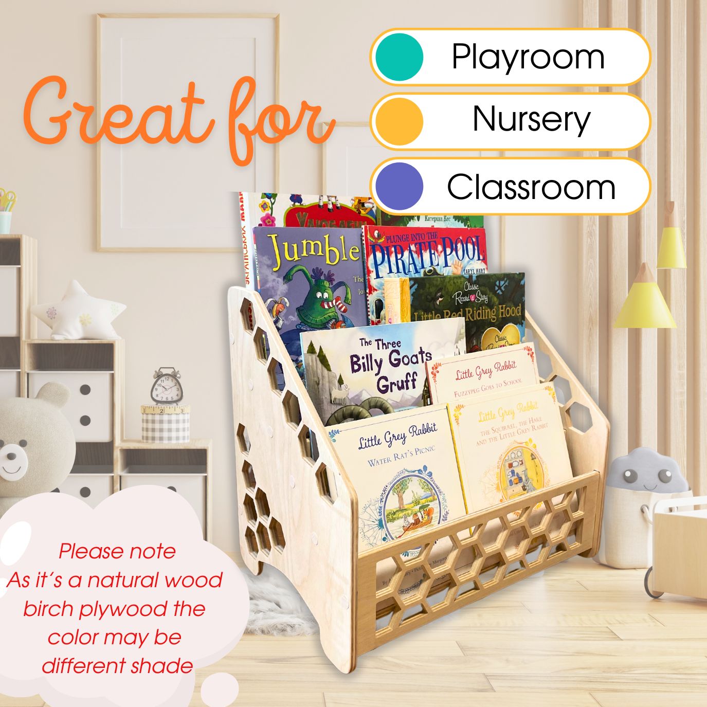 Childrens book shelf | Wooden Montessori Bookshelf