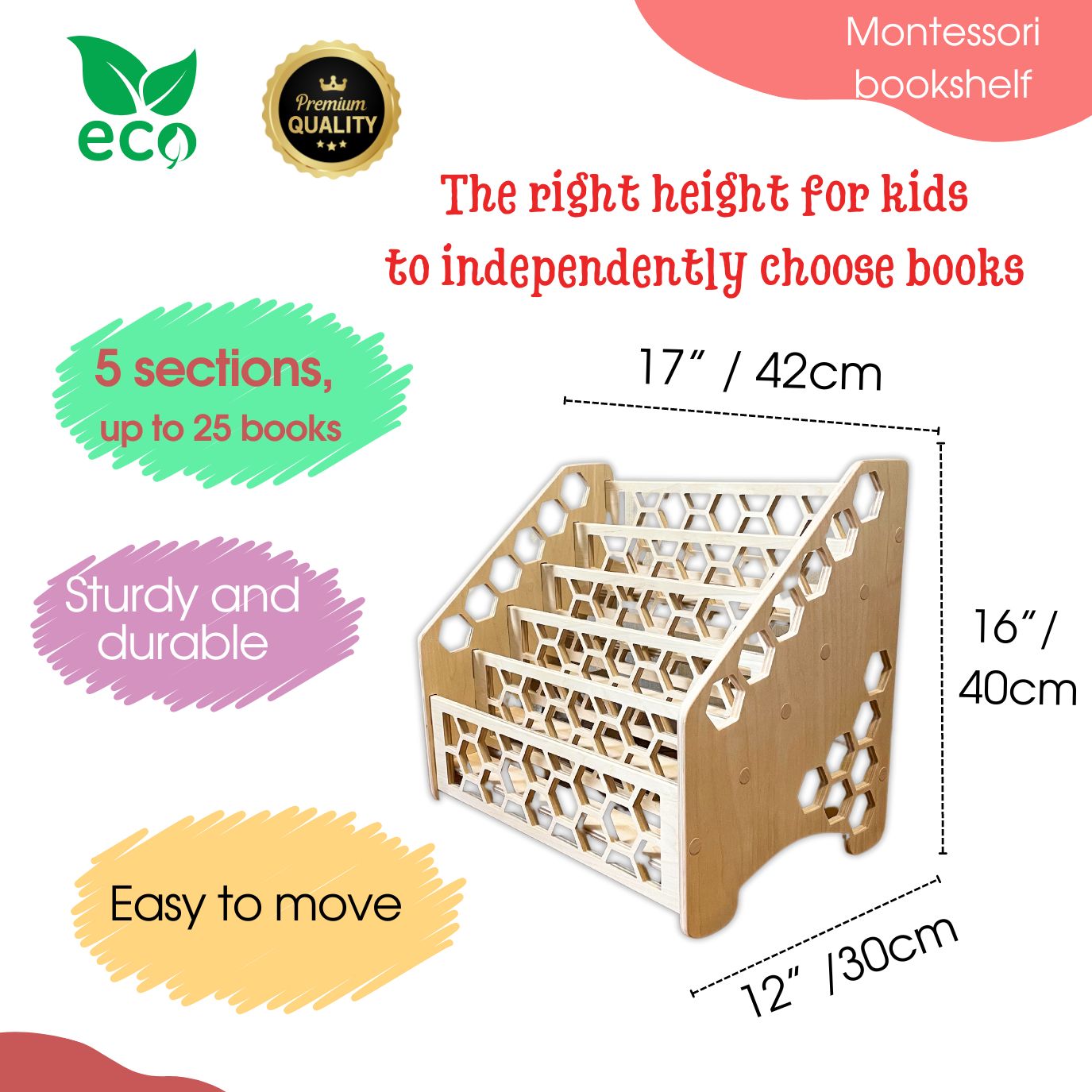 Childrens book shelf | Wooden Montessori Bookshelf
