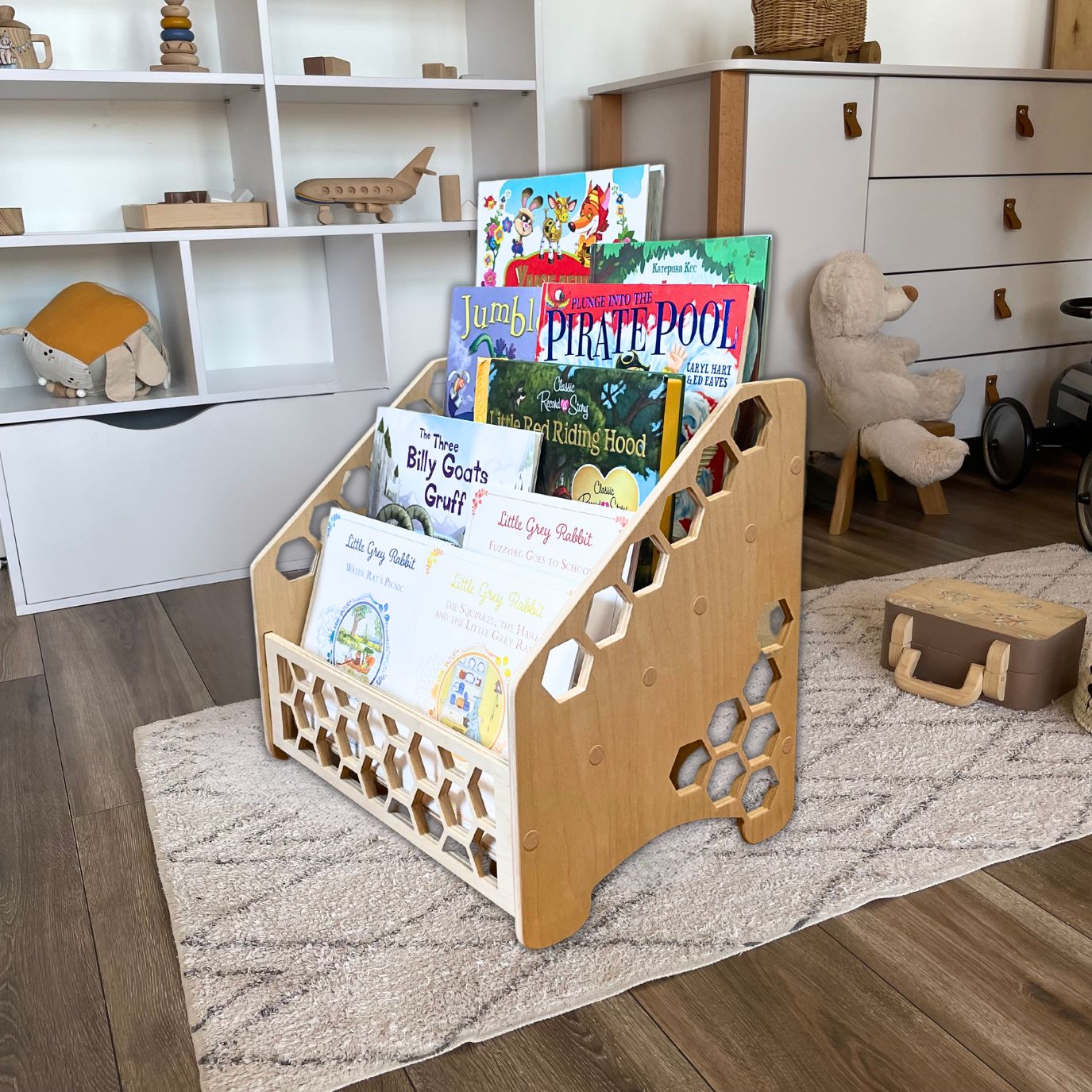 Childrens book shelf | Wooden Montessori Bookshelf