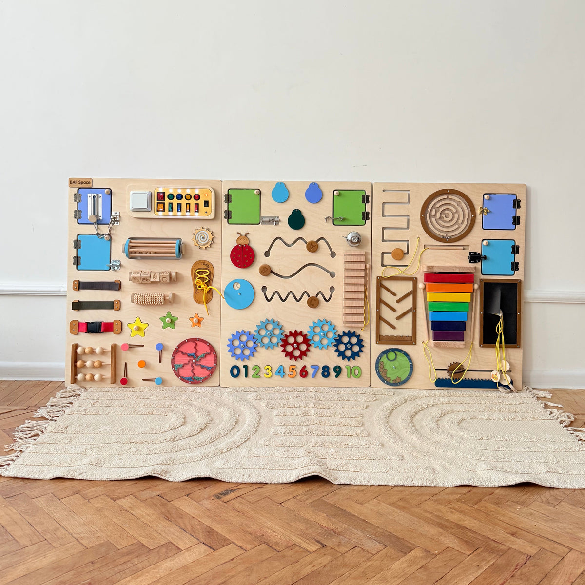 Wooden large busy board, activity panel for wall