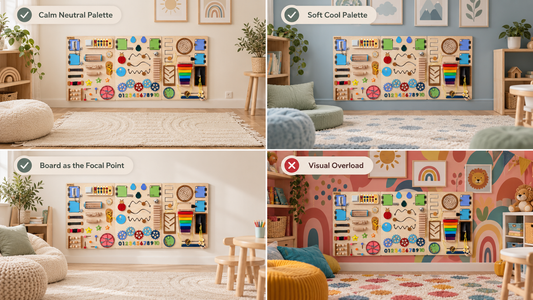 Sensory room color palette with neutral walls colorful sensory wall panels and controlled lighting