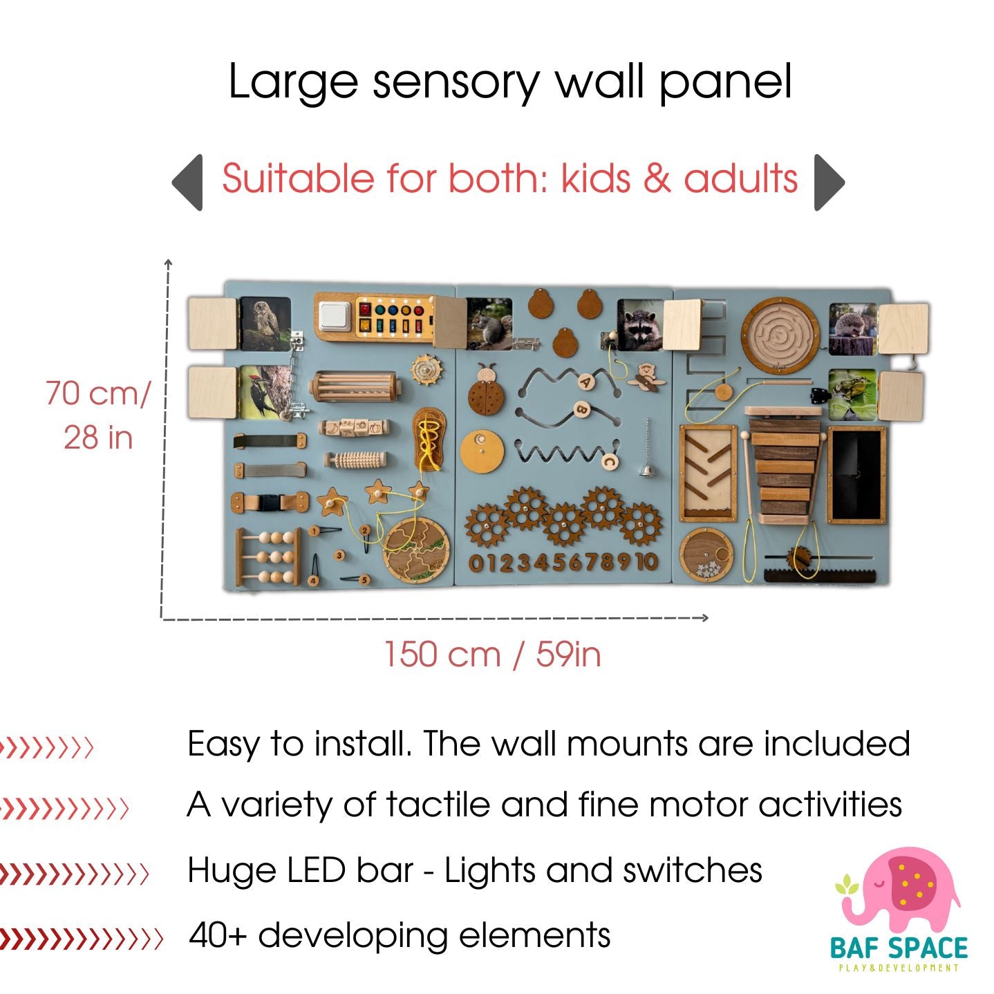 Sensory Wall Panels For Kids & Adults| Large busy board for wall 150x70cm