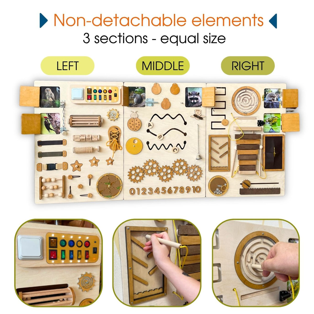 Sensory Wall Panels For Sensory Room and Memory Care | 3 sections | Large busy board for wall
