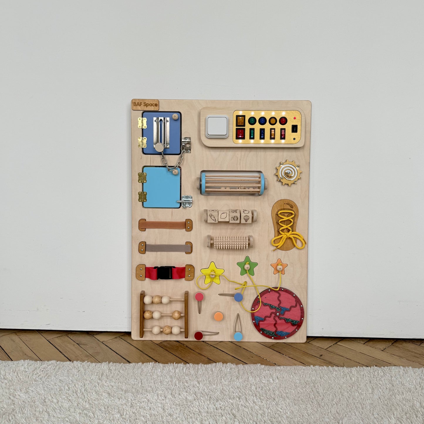 Colorful Wooden Busy Board for Toddlers 50х70cm