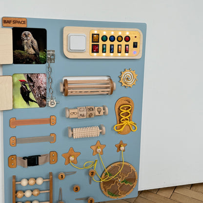 Blue Wooden Busy Board for Toddlers 50х70cm