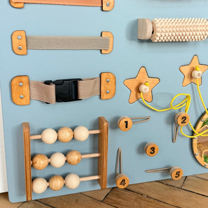 Blue Wooden Busy Board for Toddlers 50х70cm
