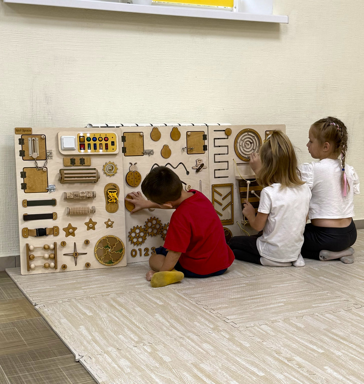 Sensory Wall Panels For Children | 3 sections | Large busy board for wall - Natural, Blue, Colorful