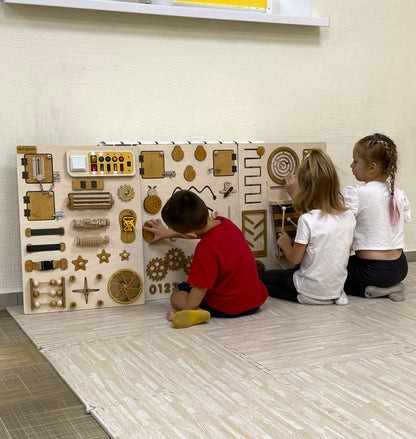 Sensory Wall Panels For Children | 3 sections | Large busy board for wall - Natural, Blue, Colorful