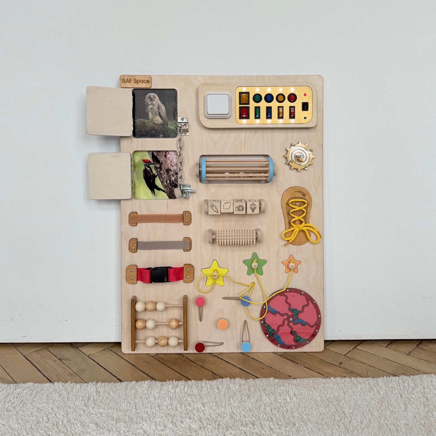 Colorful Wooden Busy Board for Toddlers 50х70cm