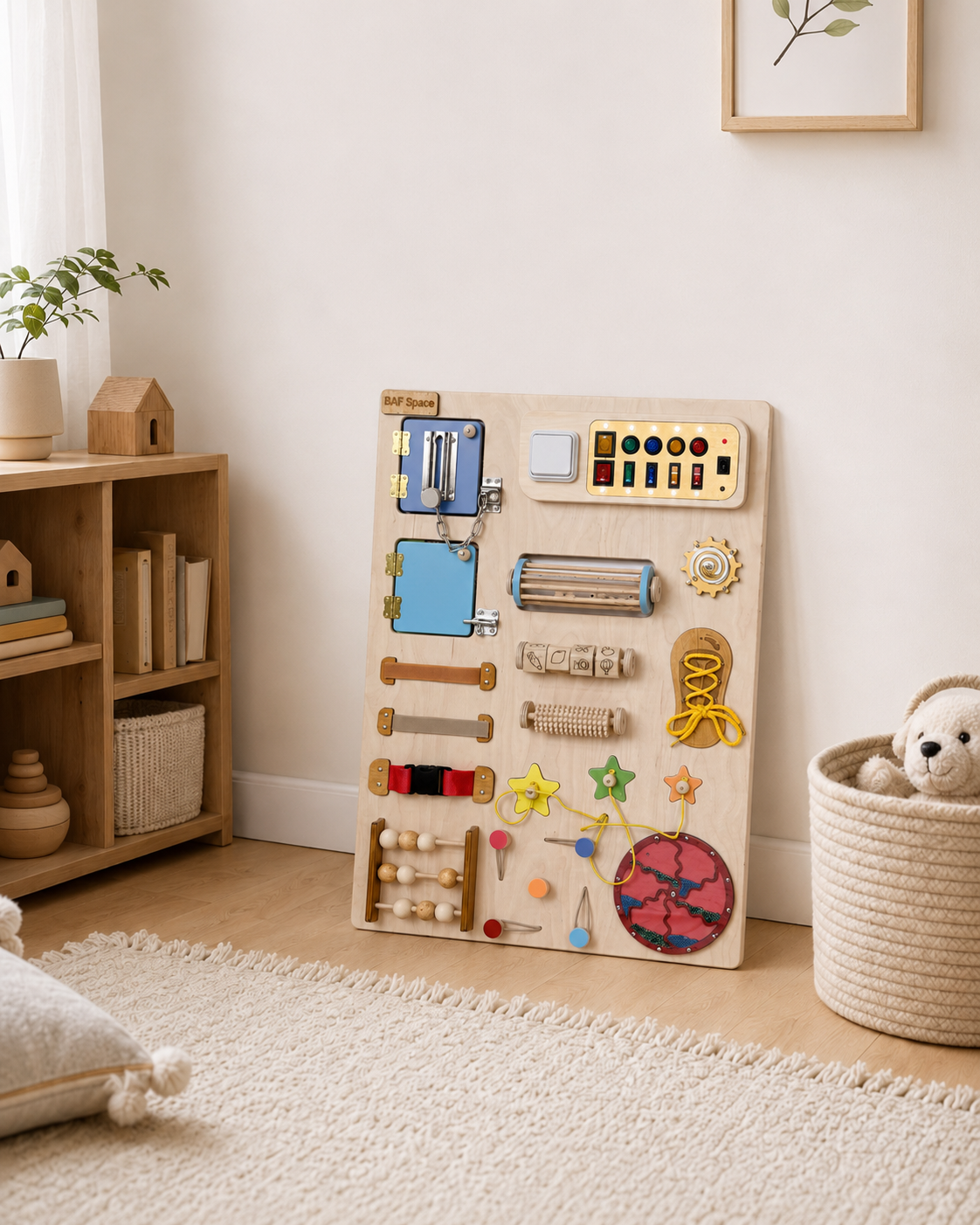 Blue Wooden Busy Board for Toddlers 50х70cm