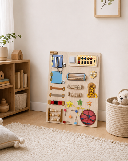 Blue Wooden Busy Board for Toddlers 50х70cm