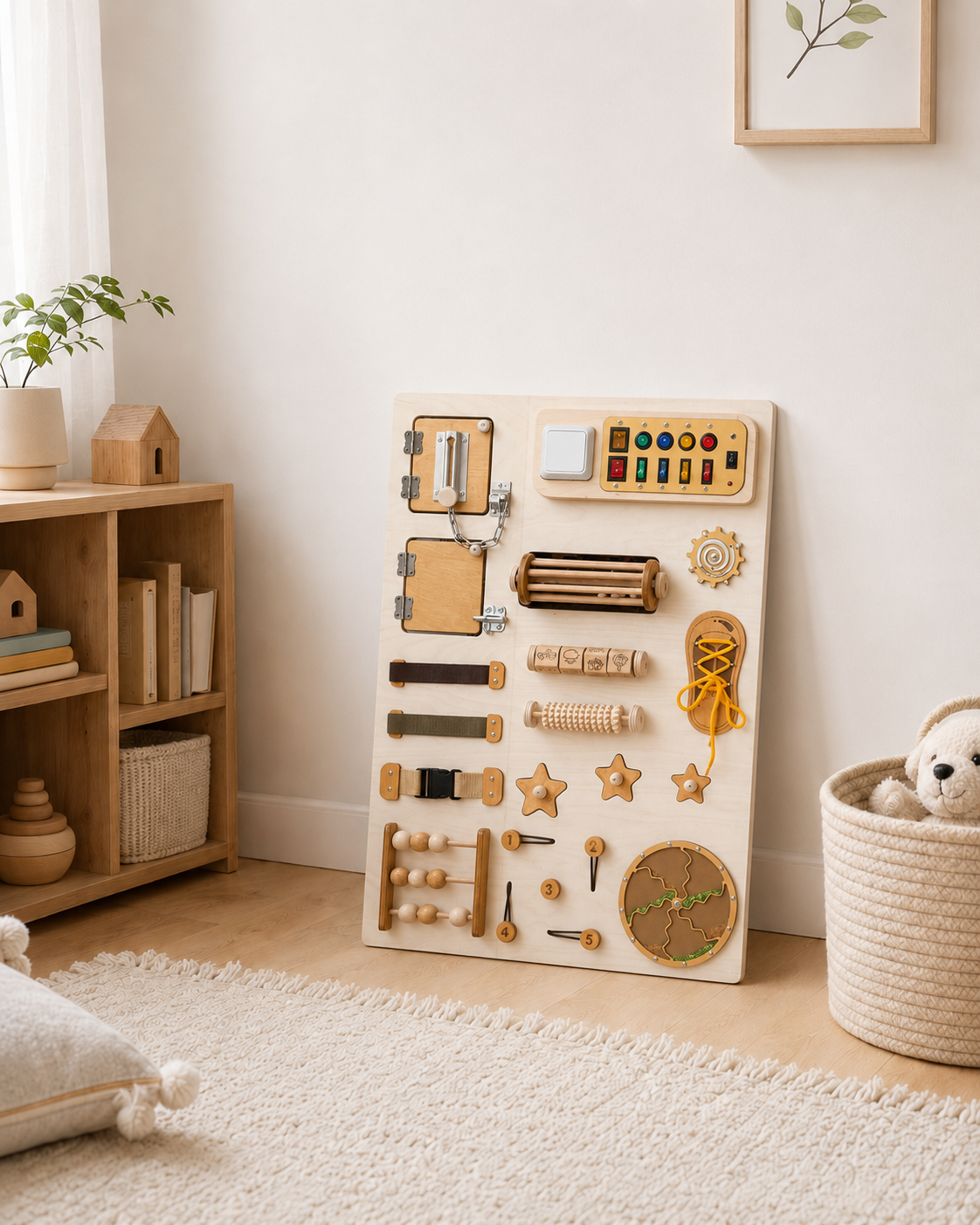 Natural Wooden Busy Board for Toddlers 50х70cm