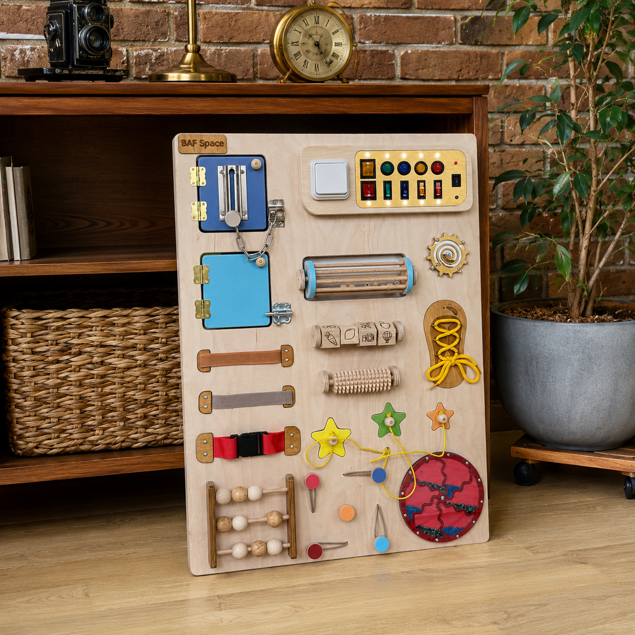Colorful Wooden Busy Board for Toddlers 50х70cm