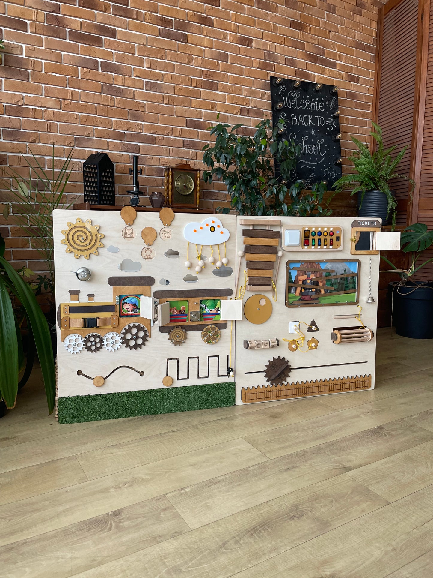 Wall sensory panel Train | Wooden tactile wall panels | Large busy board