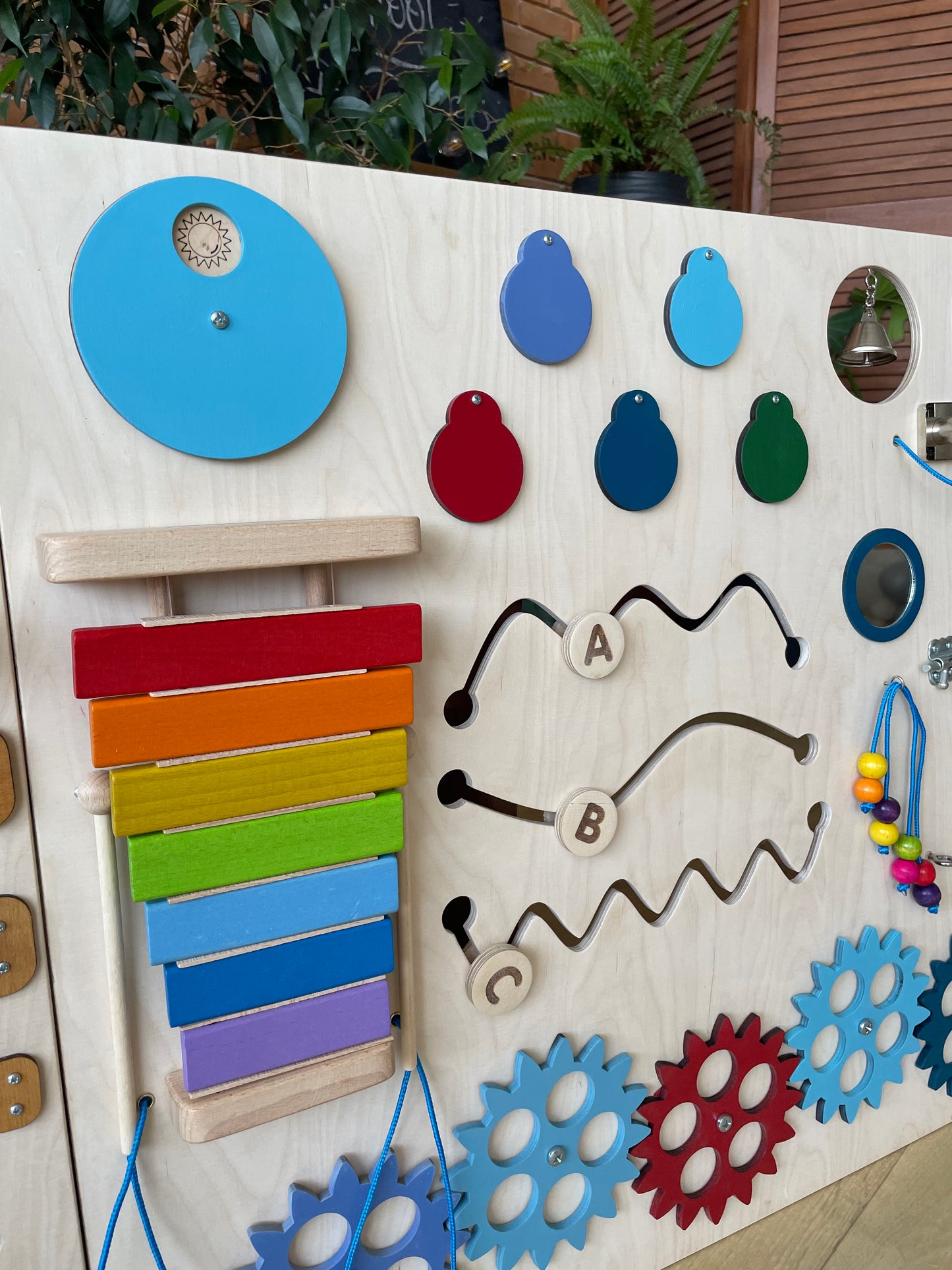 Sensory Wall Panel With LED lights And Multi-Sensory Fidget Elements| Wooden + Bright colors