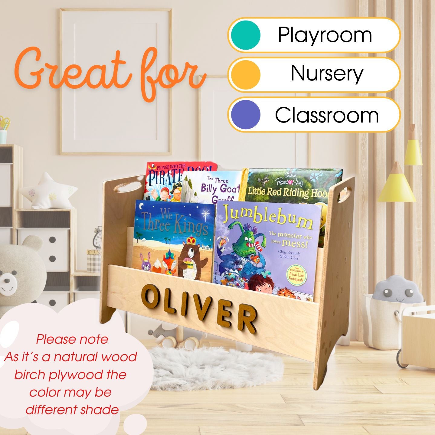 Kids bookshelf | Childrens book storage | Nursery book case of 2 sections