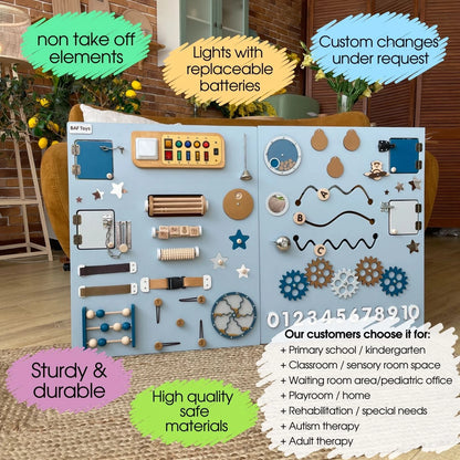 Highlighted features and usage applications of blue sensory panel for schools and therapy