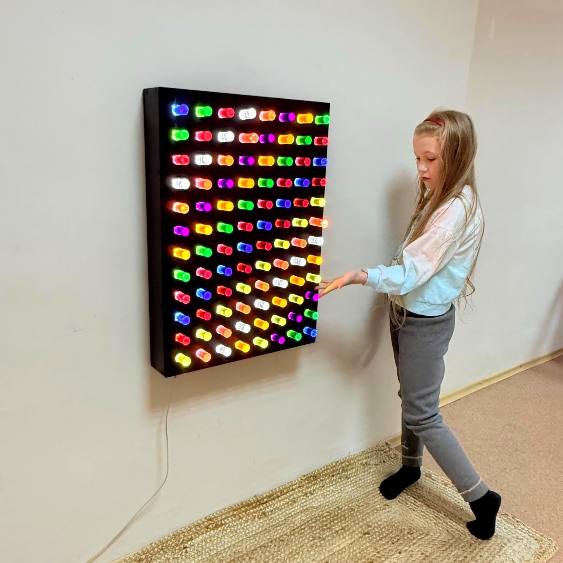 Large LED sensory wall panel with colorful rods – Giant Light Peg Board With Acrylic Rods | Light Panel Sensory Wall for schools and clinics
