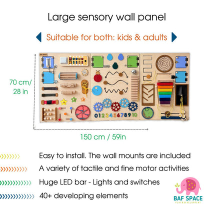 Sensory Wall Panels For Kids & Adults| Large busy board for wall 150x70cm|Colorful